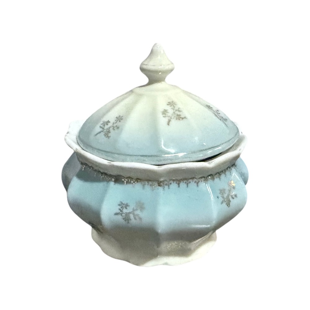 Dressing Table Blue White Gold Covered Dish
